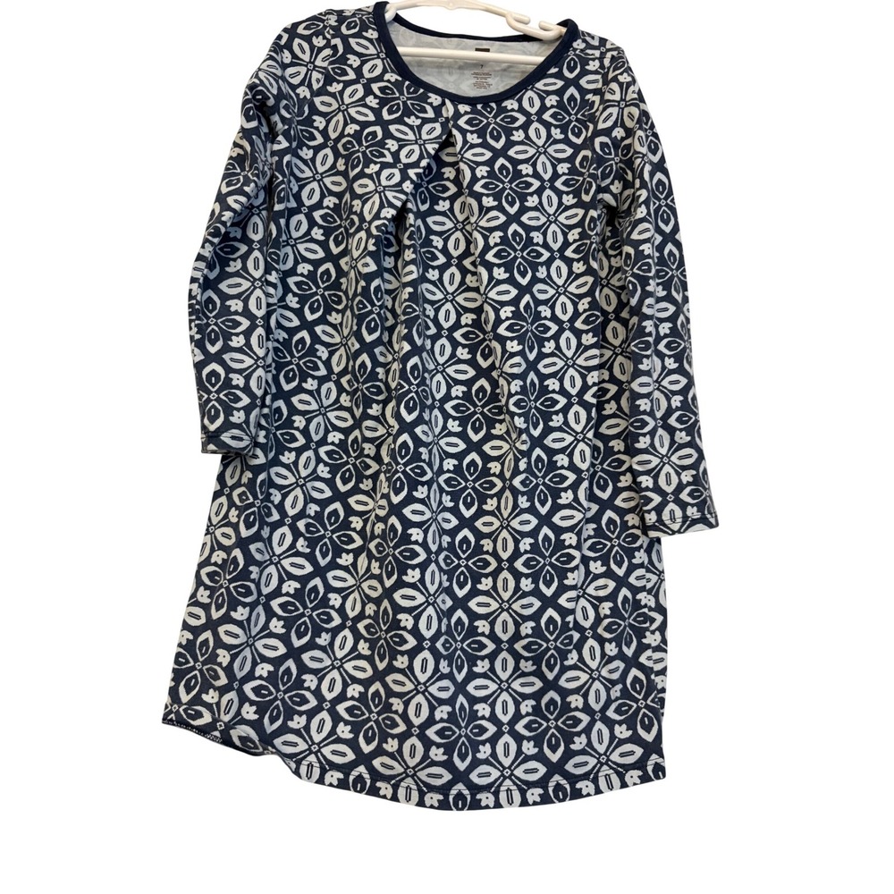 Tea Collection Girls Navy Blue White Geometric Floral Cotton Dress Size 7‎